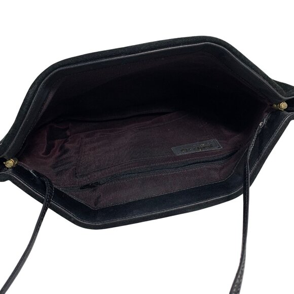 1980s PALIZZIO Black Suede Patent Snakeskin Accents Hinged Clutch Shoulder Bag - Picture 8 of 12